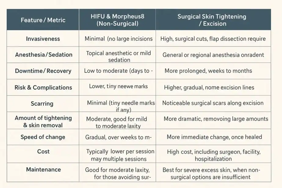 Table showing benefits of Lipo Freeze 2 U Woodford treatments for skin tightening following weight loss injections.